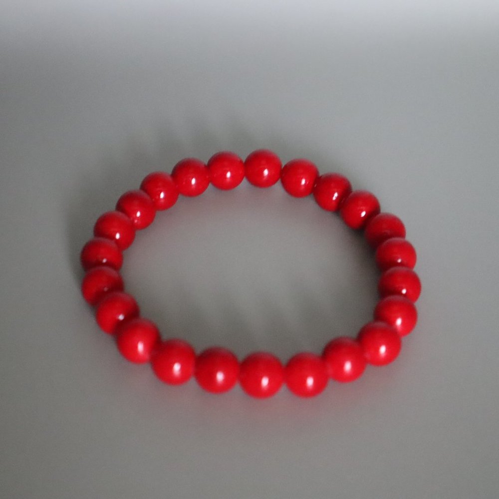 Coral Red Jade Stretch Bracelet